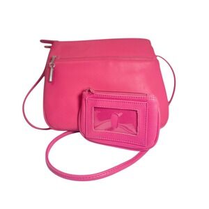 Gianni Bernini Pink Leather Crossbody Women Bag with Flap‎ and Detachable Wallet